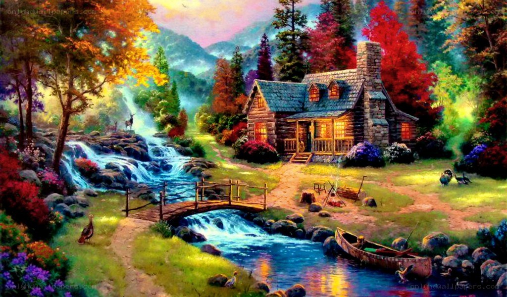 Cabin by the waterfall