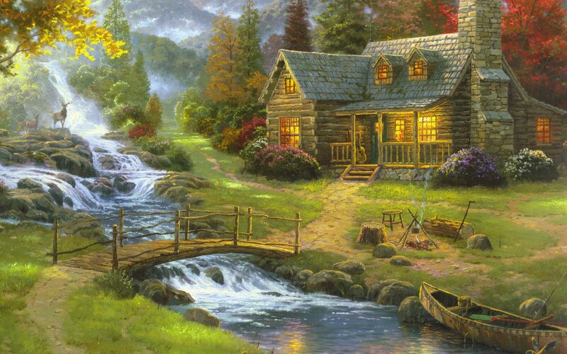 Cabin by the waterfall