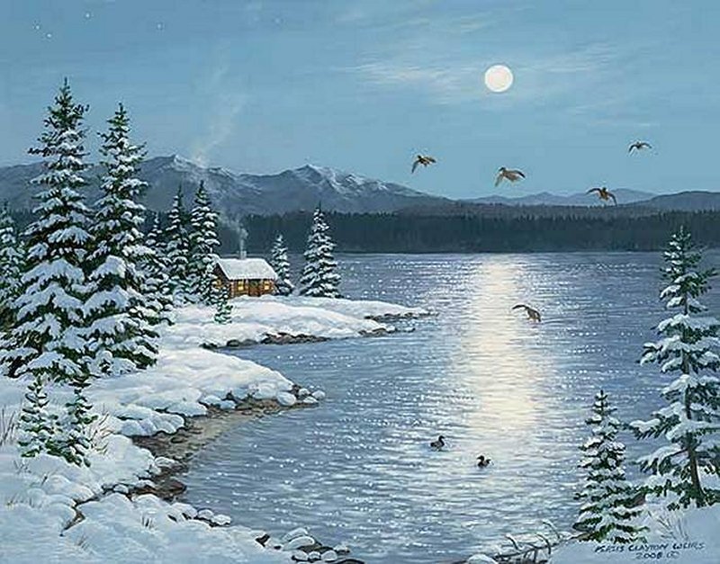 Cabin by Winter Lake