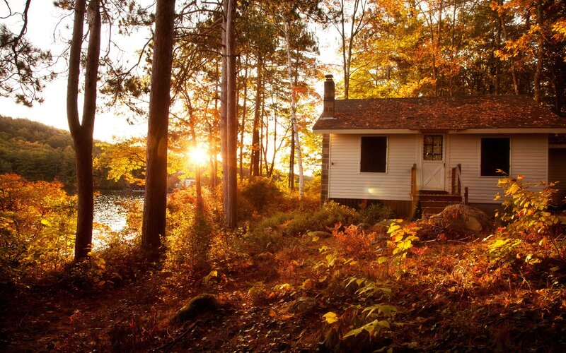 Cabin in autumn forest