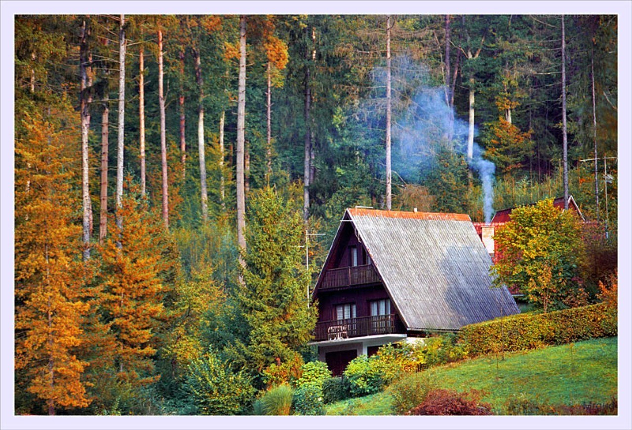 Cabin in autumn forest