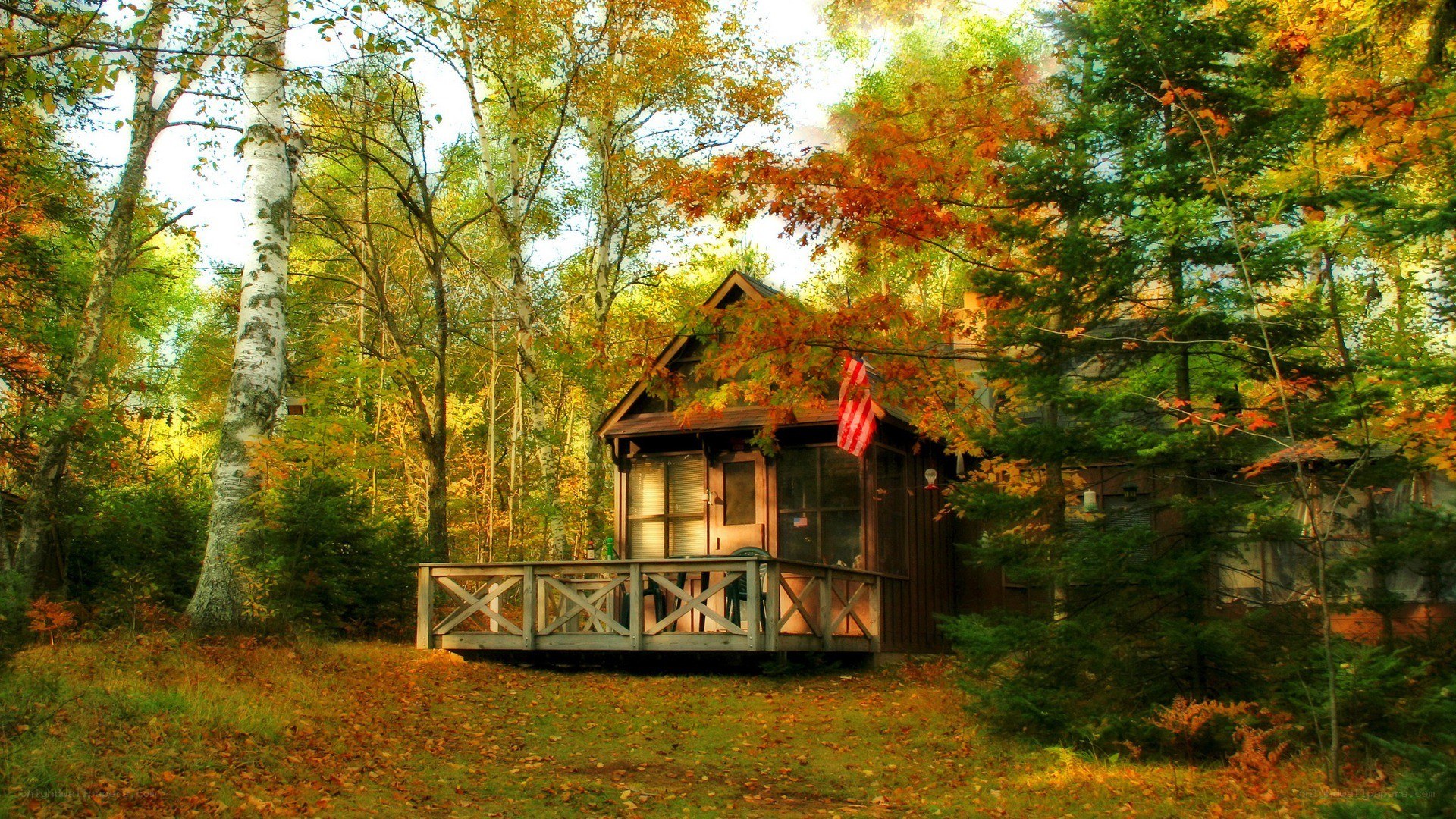 Cabin in autumn forest