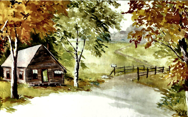 Cabin in Autumn Landscape — Green