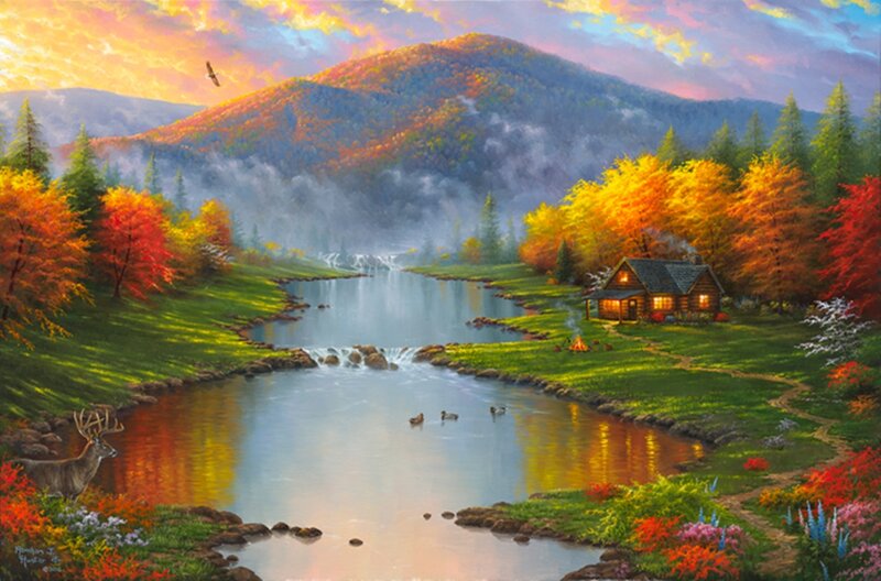 Cabin in Autumn Valley — Orange