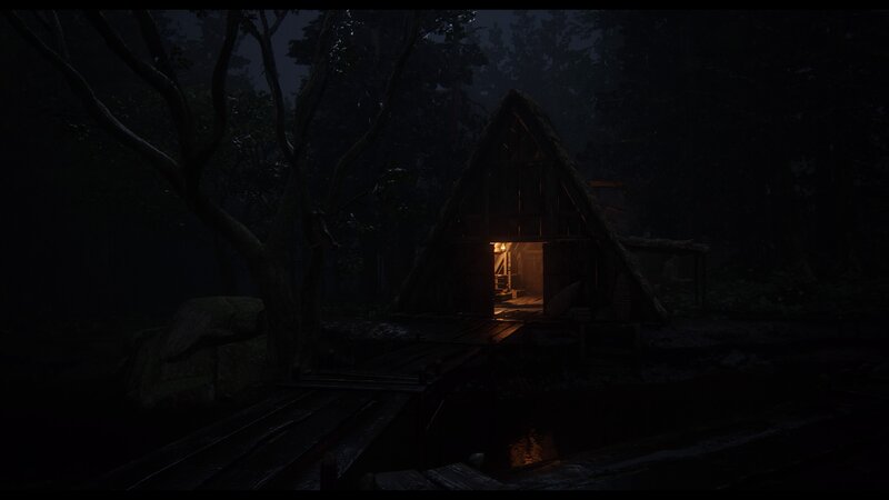 Cabin in Dark Forest — Black, Night