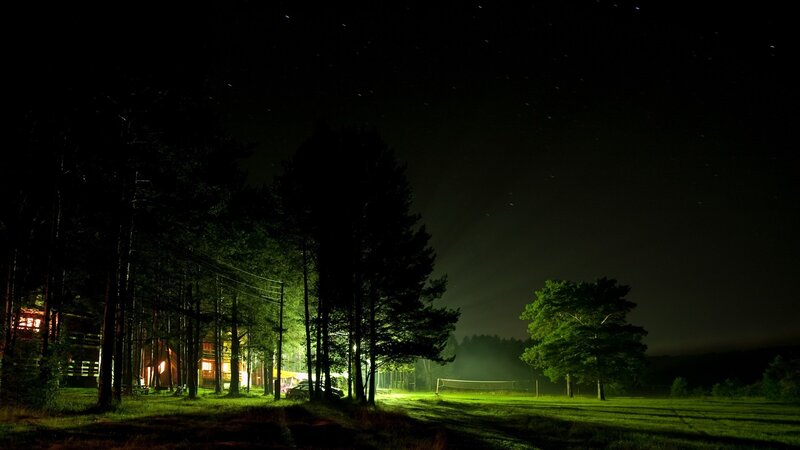 Cabin in Forest at Night — Black