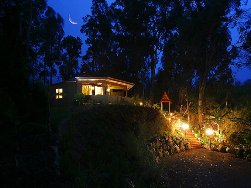 Cabin in Forest at Night — Blue
