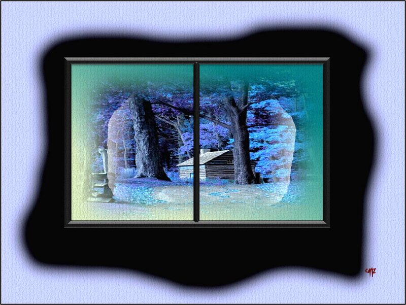 Cabin in Forest — Blue, Mysterious
