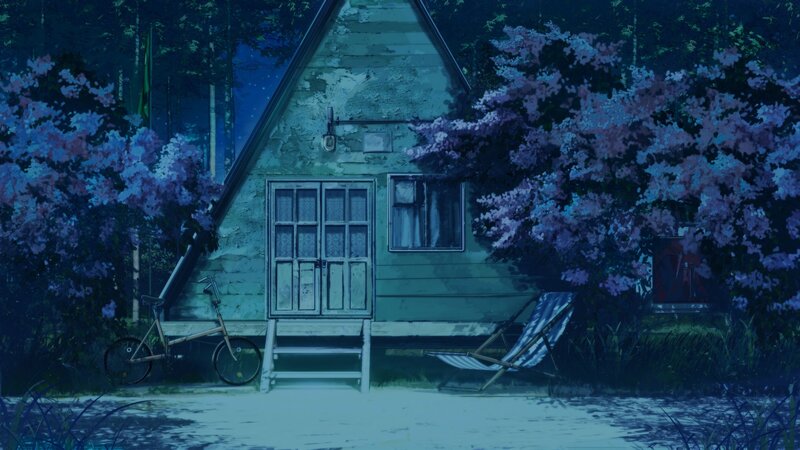Cabin in Forest — Blue, Serene, Night