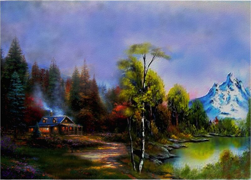Cabin in Forest — Blue, Serene