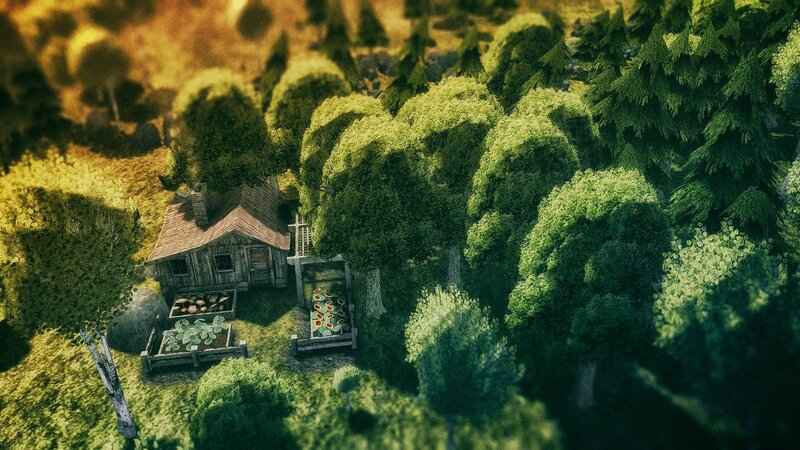 Cabin in Forest Clearing — Green