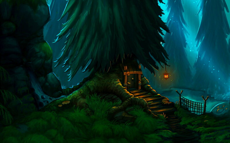 Cabin in Forest — Green, Mysterious