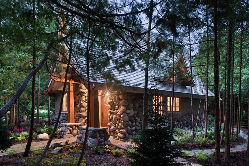 Cabin in Forest — Green, Serene, Night