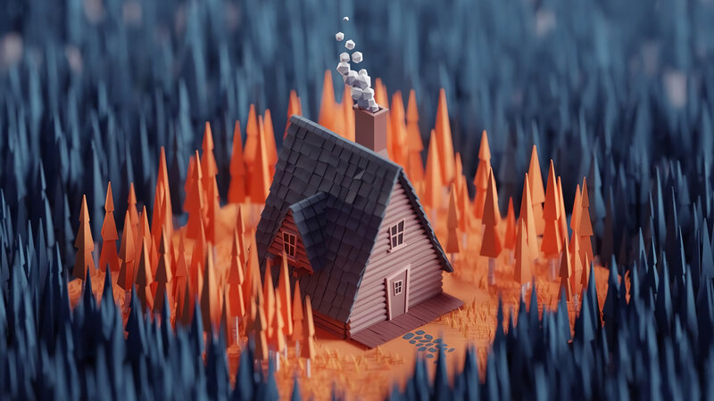 Cabin in Forest — Orange, Serene