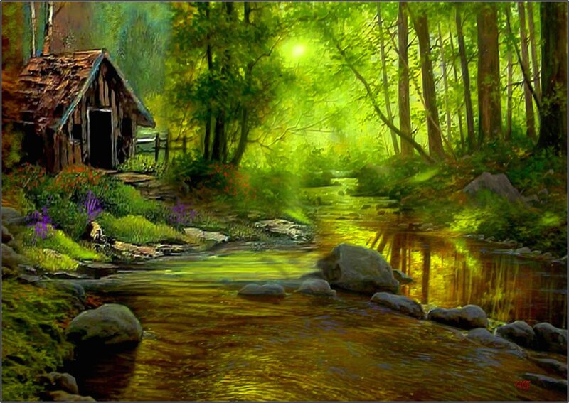 Cabin in Forest Stream