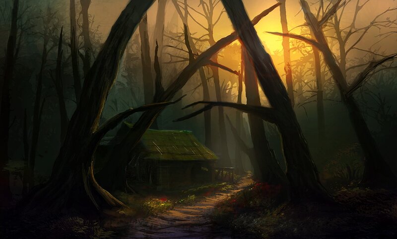 Cabin in Misty Forest — Green