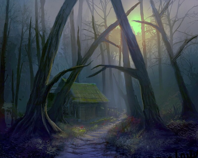 Cabin in Misty Forest