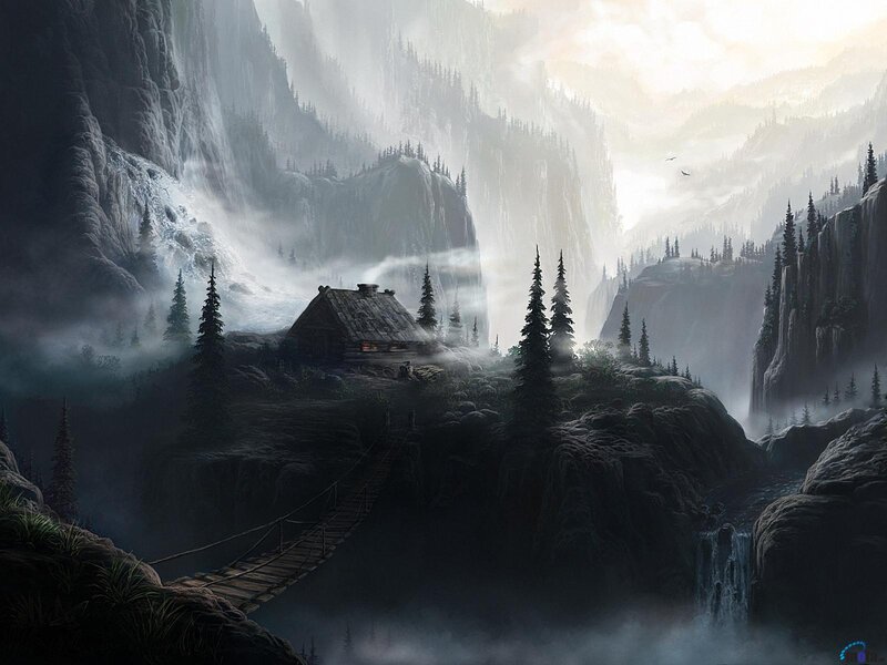 Cabin in Mountain Valley — Gray, Misty