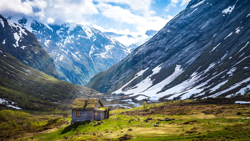 Cabin in Mountain Valley — Green, Serene, Spring