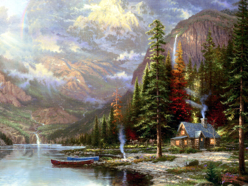 Cabin in Mountain Valley — Green