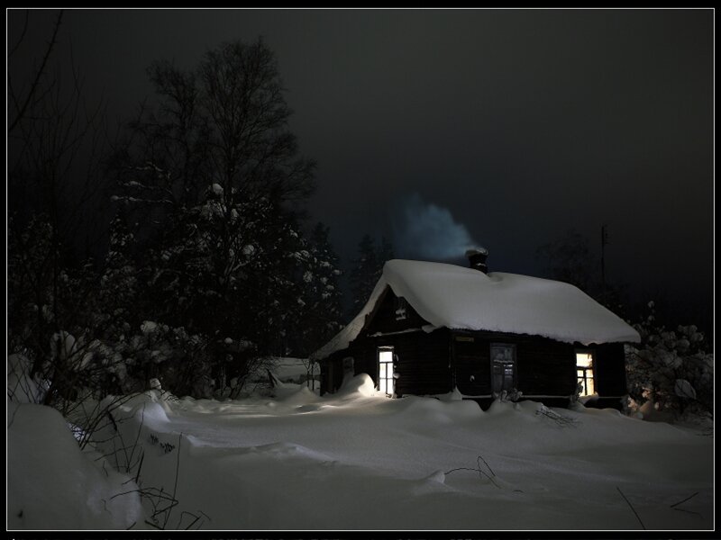 Cabin in Snow — Black