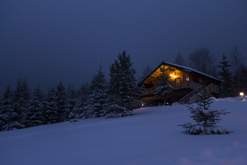 Cabin in Snow — Blue, Serene