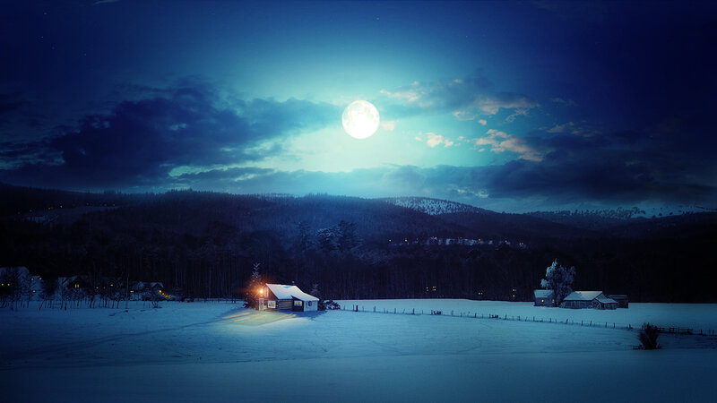 Cabin in Snowy Field