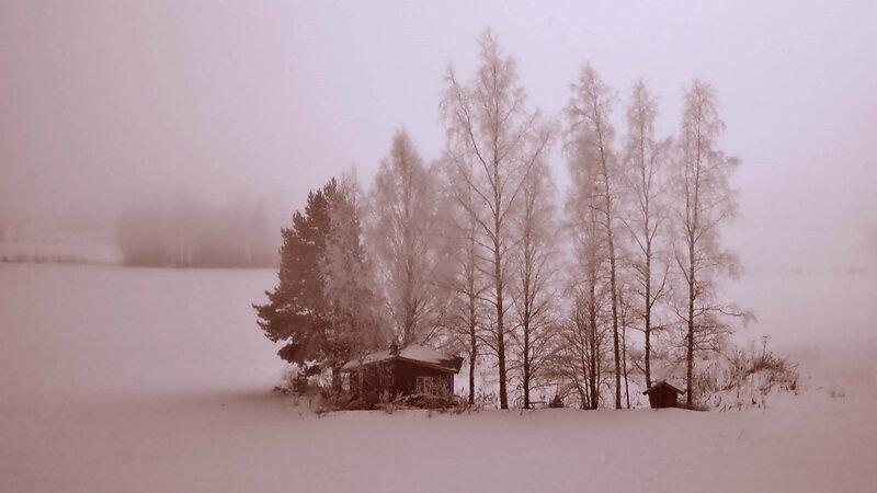 Cabin in Snowy Field — White, Cold