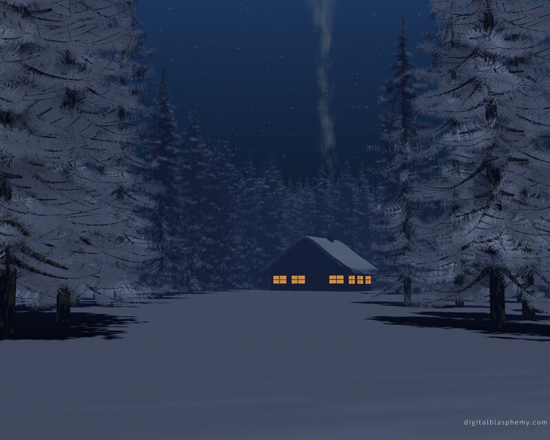 Cabin in snowy forest