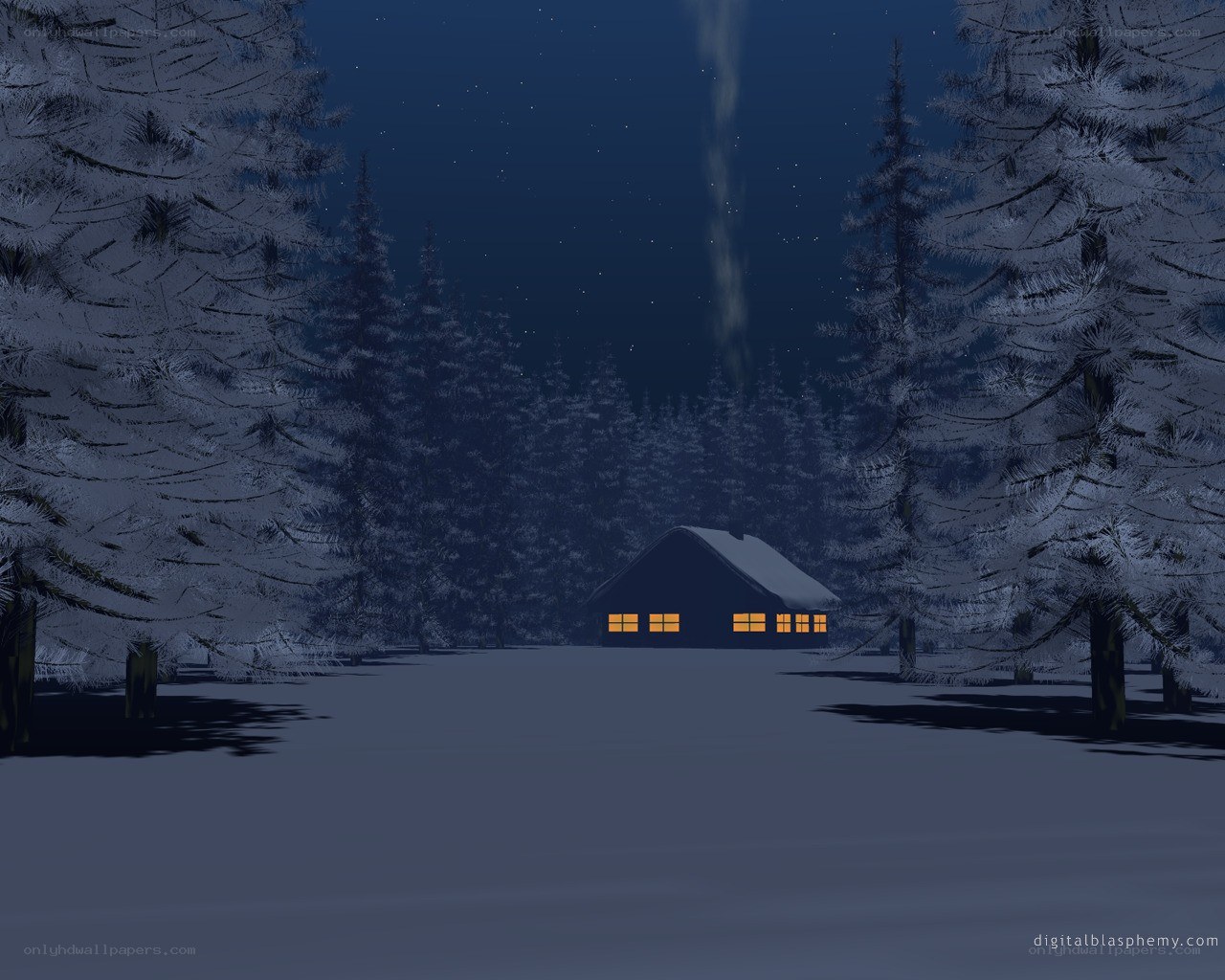 Cabin in snowy forest