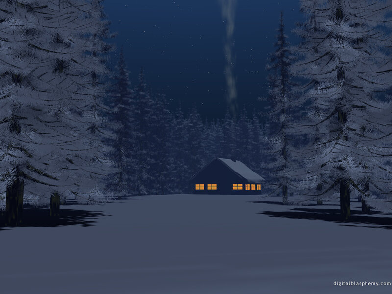 cabin in snowy forest