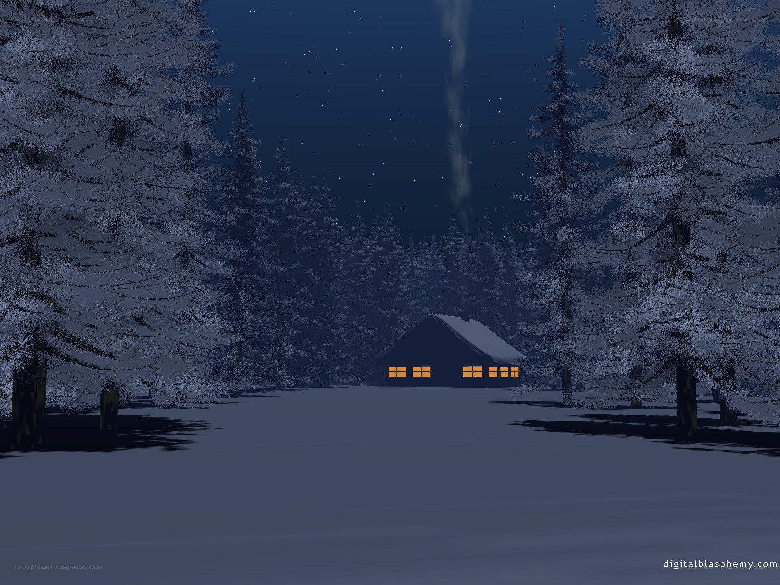 cabin in snowy forest