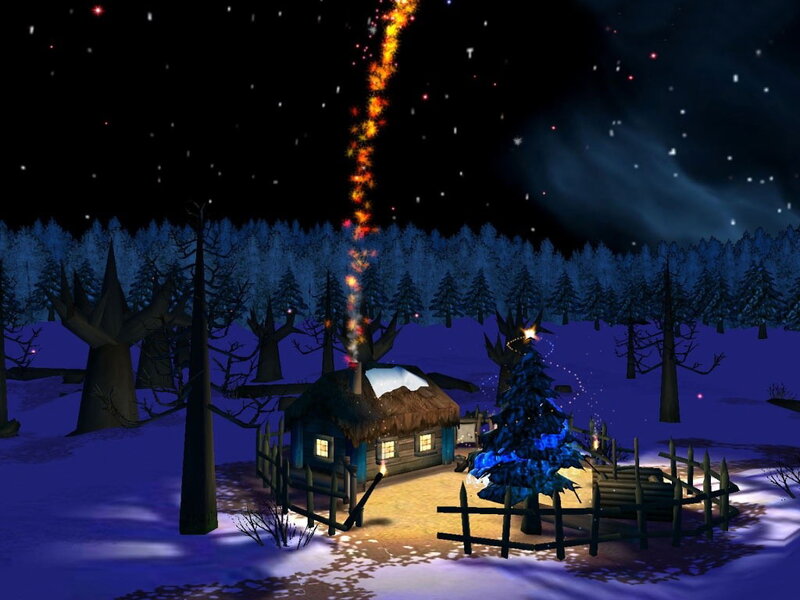 Cabin in Snowy Forest — Blue, Peaceful, Night