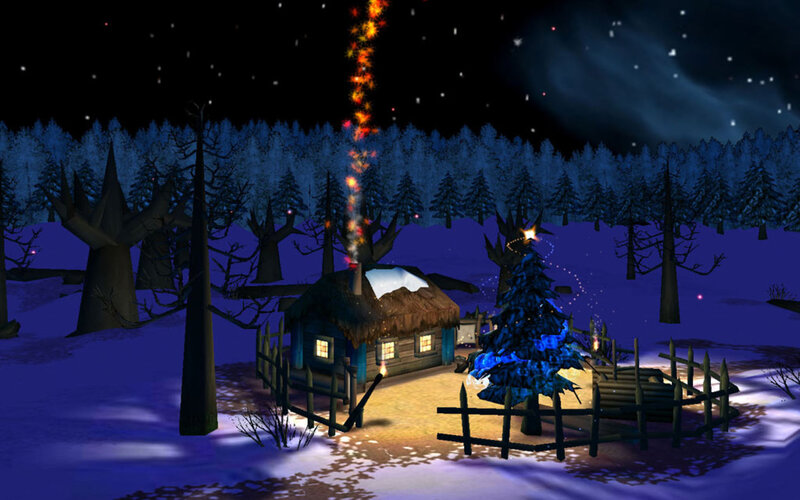Cabin in Snowy Forest — Blue, Peaceful