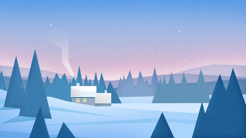 Cabin in Snowy Forest — Blue, Serene, Night, Digital Art, Trees, House