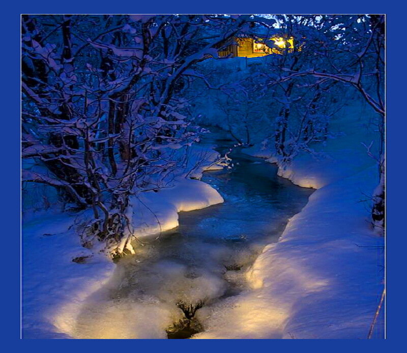 Cabin in Snowy Forest — Blue