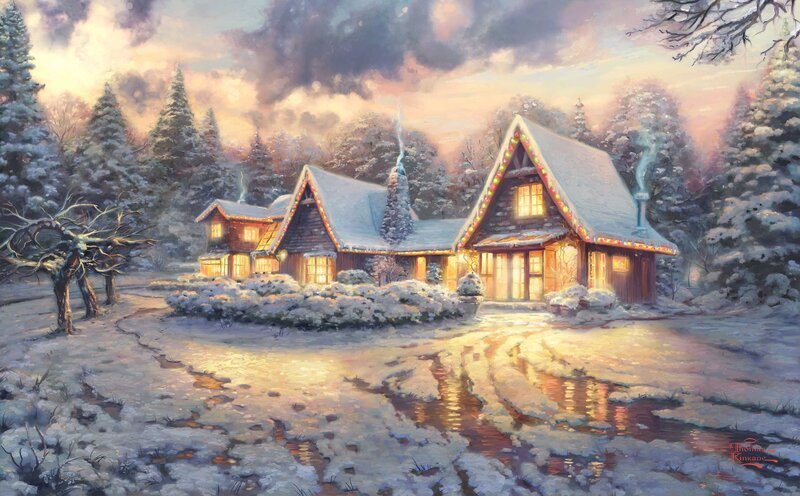 Cabin in Snowy Forest — White, Peaceful