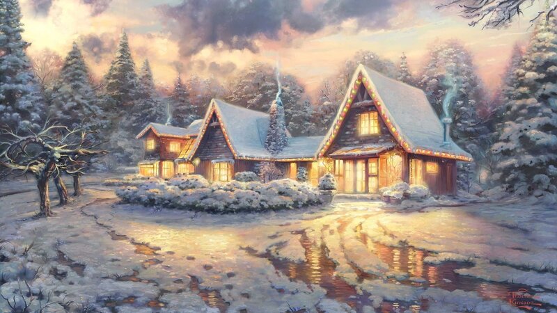 Cabin in Snowy Forest — White, Peaceful, Winter