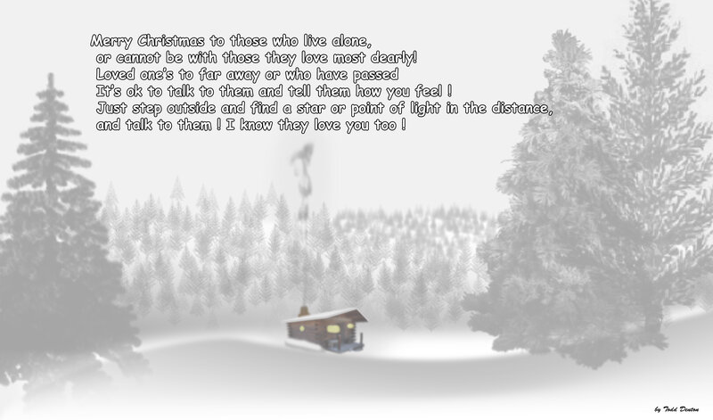 Cabin in Snowy Forest — White, Serene, Winter, Digital Art, Text