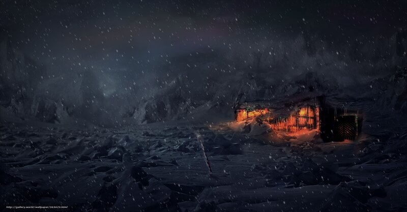 Cabin in Snowy Landscape — Black, Dramatic