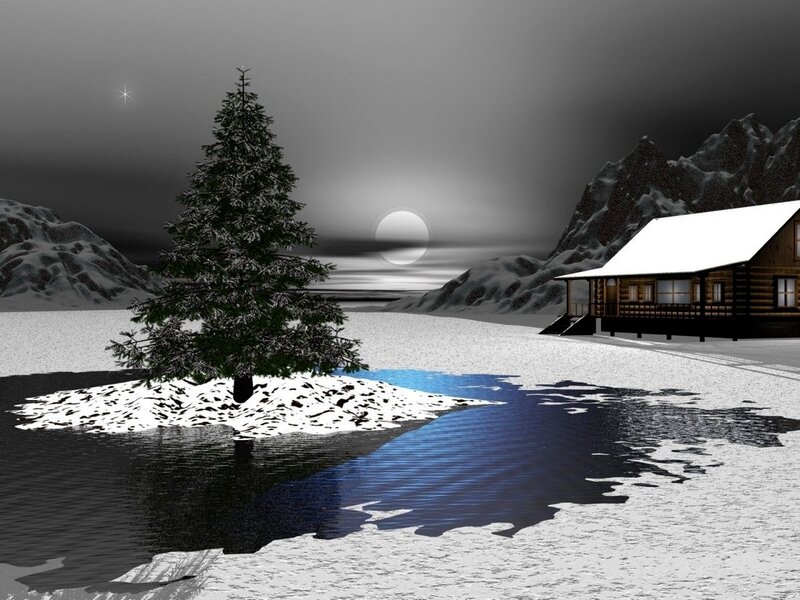 Cabin in Snowy Landscape — Black