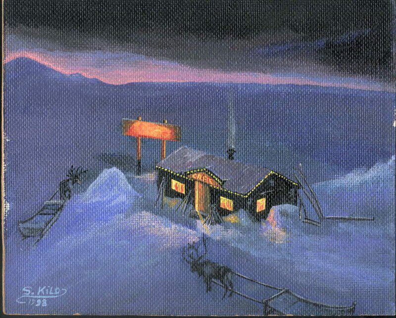 Cabin in Snowy Landscape — Blue, Dramatic, Night