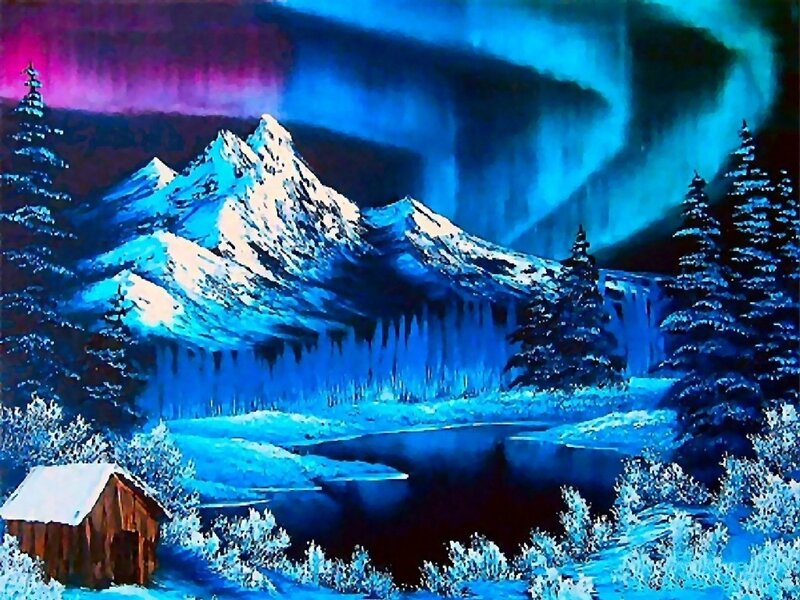 Cabin in Snowy Landscape — Blue, Dramatic