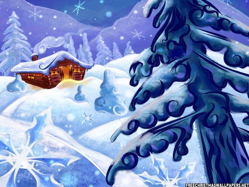 Cabin in Snowy Landscape — Blue, Peaceful