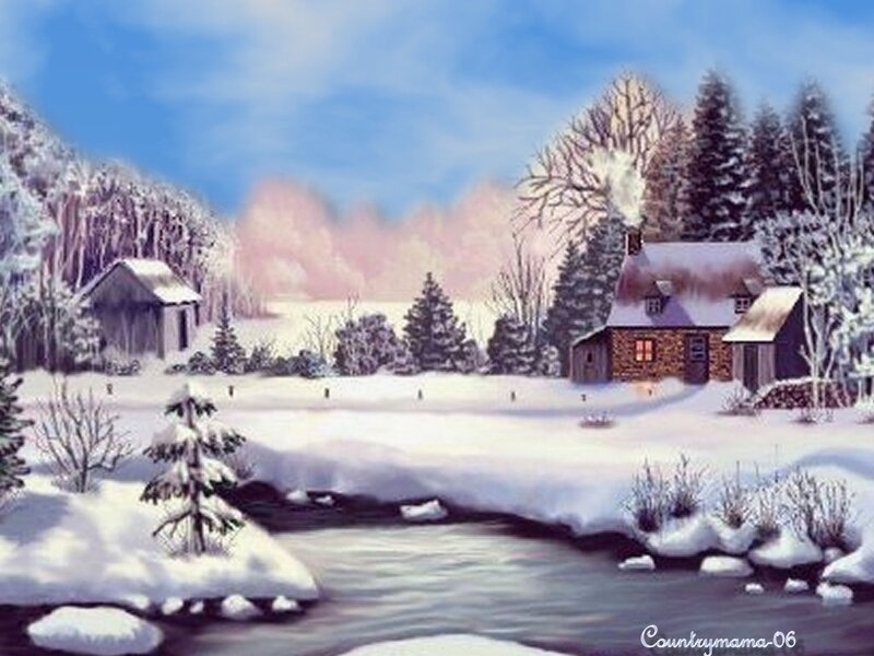 Cabin in Snowy Landscape — Blue, Serene