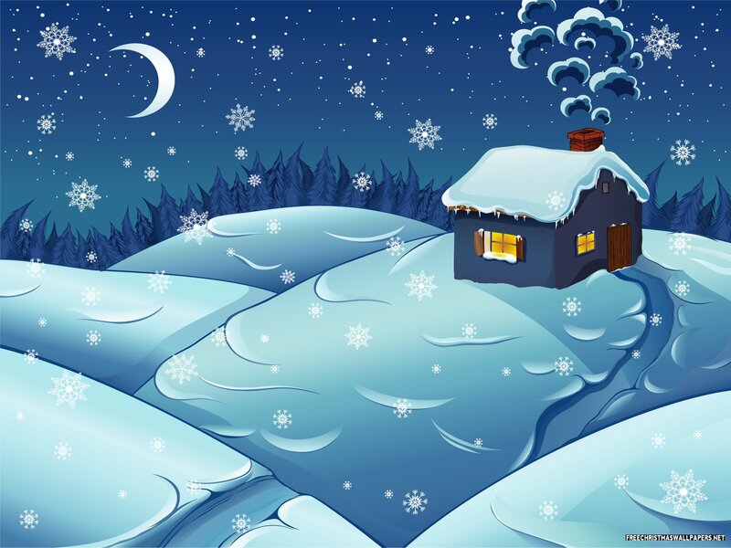 Cabin in Snowy Landscape — Blue