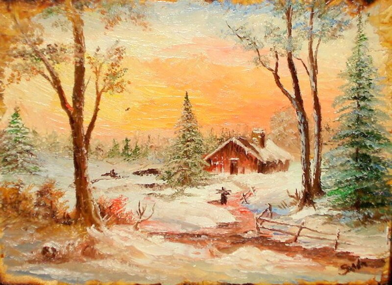 Cabin in Snowy Landscape — Orange, Serene