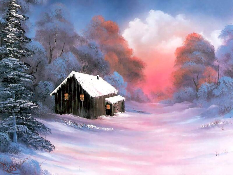 Cabin in Snowy Landscape — Pink