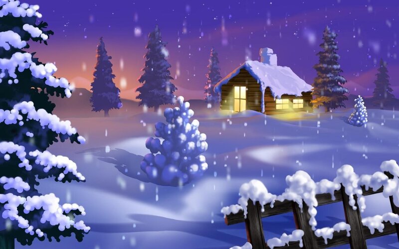 Cabin in Snowy Landscape — Purple