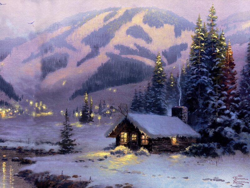 Cabin in Snowy Landscape — White, Peaceful